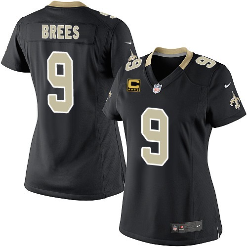 Women's Elite Drew Brees C Patch Nike Jersey Black Home - #9 NFL New Orleans Saints